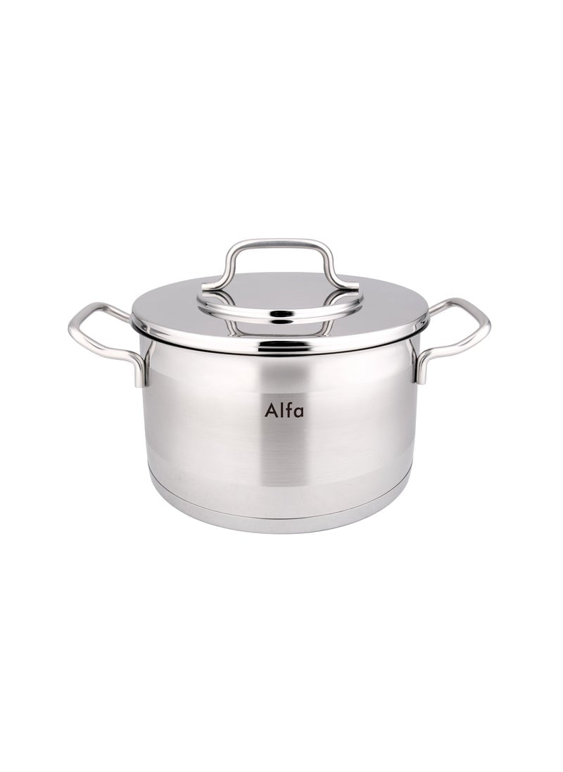 Alfa 9-Piece Alfa Cookware Set - 18/10 Cr-Ni Stainless Steel - 3 Deep Pots - 1 Low Pot - 1 Frypan