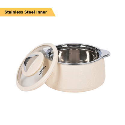JAYPEE Fabrene Thermal Insulated Casserole Hot Pot Food Warmer set of 3 (1L, 1.5L, 2L) in Cream Color